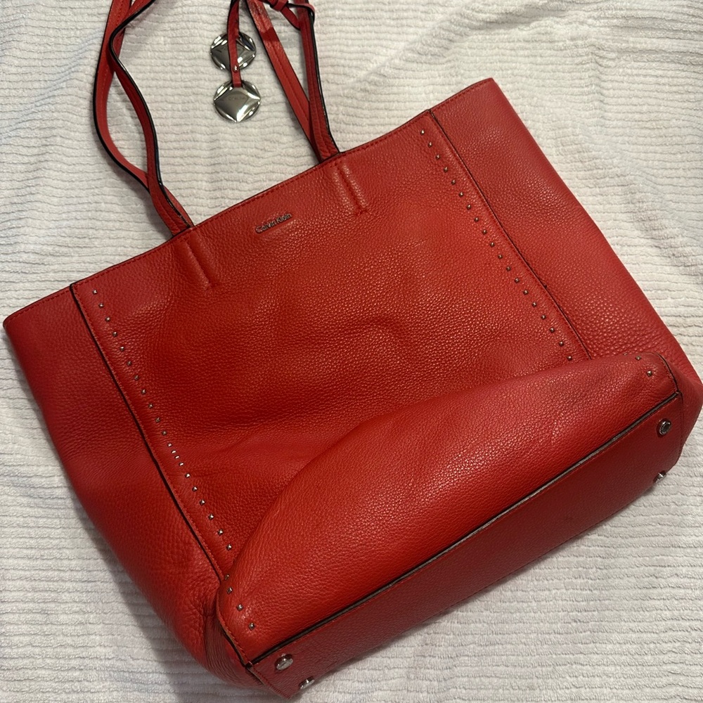Coach Red Pebbled Leather Studded Tote